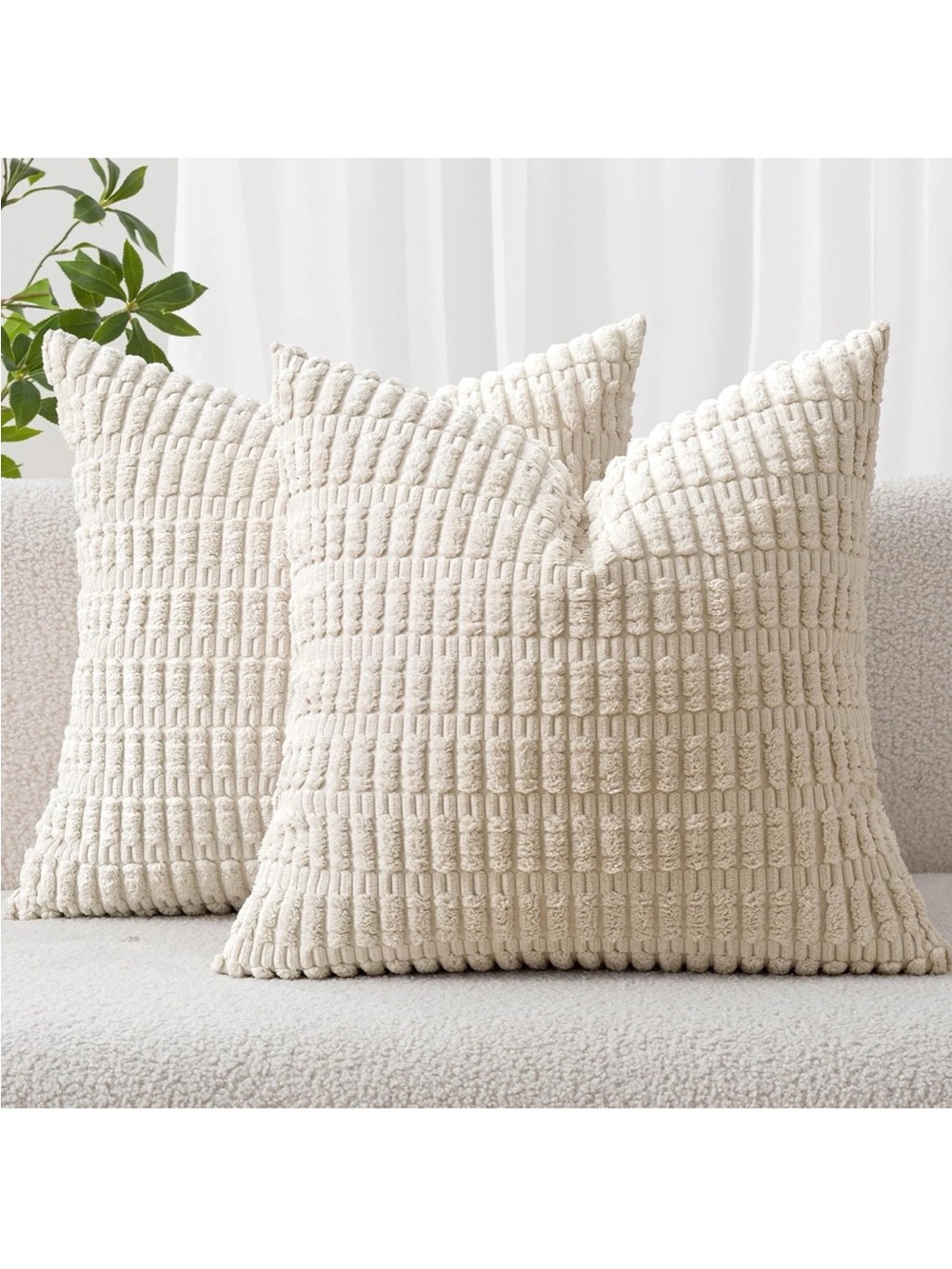 New set of 2 20”x20” Textured cream Square Throw Pillow Covers #1037